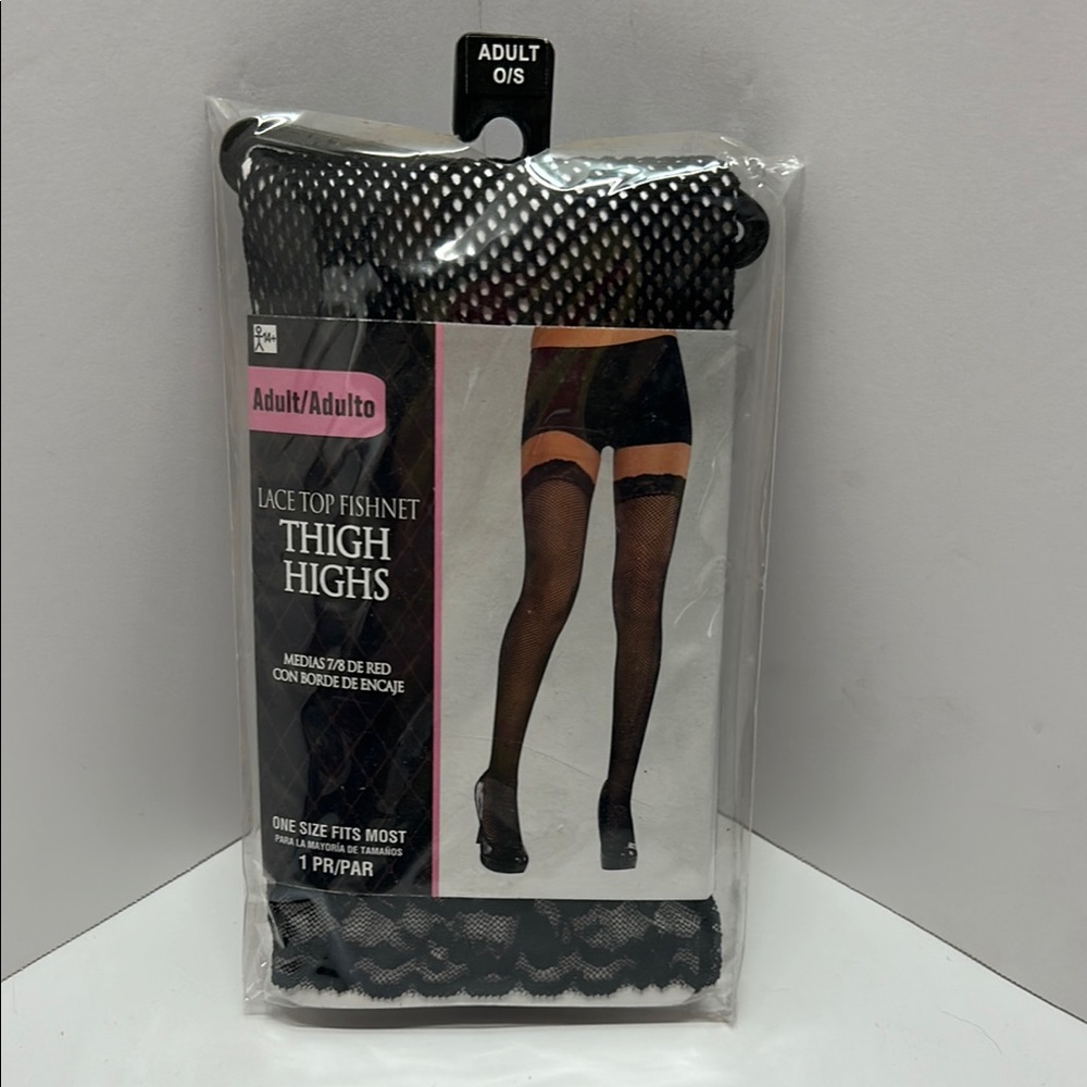 Party City Black Lace Top Fishnet Thigh Highs